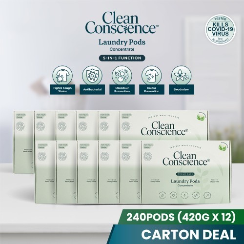 [Carton Deal] Clean Conscience 5 in1 Laundry Capsules Odour Care 20Pods x 12 (Plastic Waste Free)