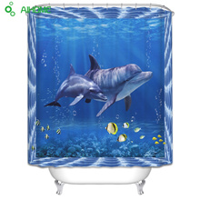 Dolphin Extra Long Shower Curtain Tropical Fish Polyester Fabric Bathroom  Decor Cortinas Waterproof with 12pcs Hooks