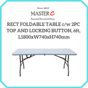 RECT FOLDABLE TABLE c/w 2PC TOP AND LOCKING BUTTON 6ft L1800xW740xH740mm