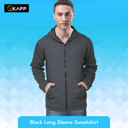 KAFF Mens Black Solid long sleeve  Sweat Shirt Zip Through Hoodie with Kangaroo Pocket