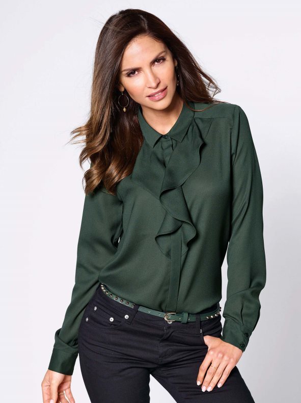 green ruffle shirt