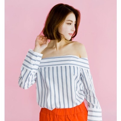 13. off shoulder stripe blouse - white - free