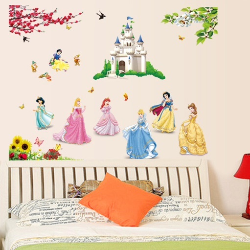 Children Wall Stickers Girls Bedrooms Cartoon Castle Snow White Sticker Cute Sticker