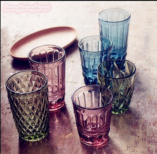 colored glass cups