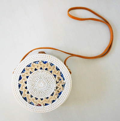 round rattan bag white