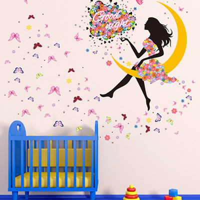 Qoo10 Princess Butterfly Moon Girls Art Decal Wall