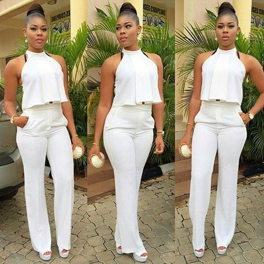 two piece white pant suit