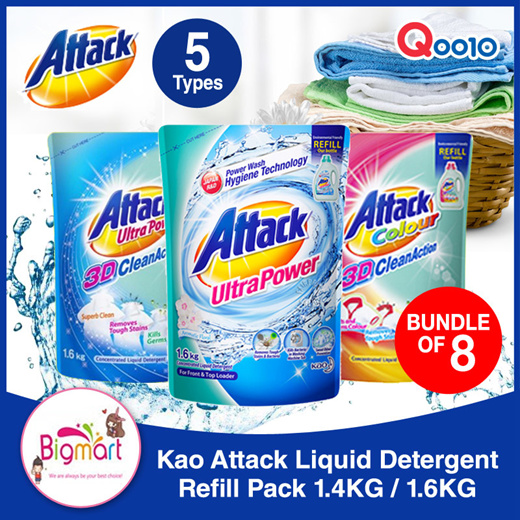 [Bundle of 8] Kao Attack Detergent Liquid Refill Pack 1.4kg