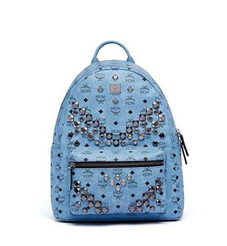 blue mcm backpack with studs