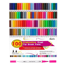 100 Colors Dual Tip Brush Pens with Fineliners Art Markers, Feela