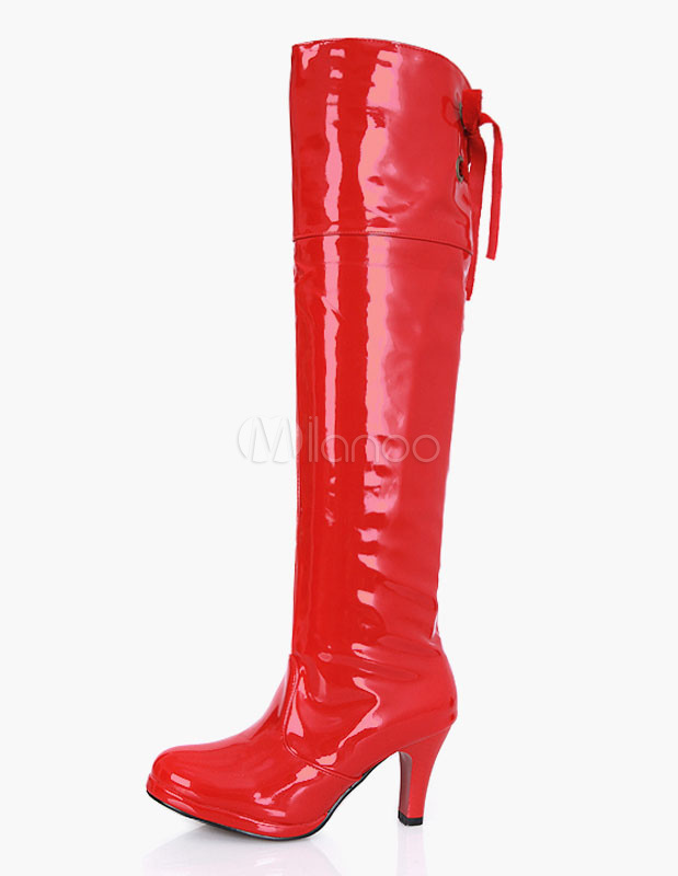Patent PU Over the Knee Boots for Woman 