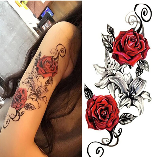 Qoo10 Mawar Merah Bunga Sementara Tato Stiker Seni Tubuh 3d Rose Tatoo Water Kosmetik