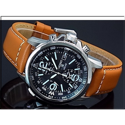 Qoo10 - Seiko Solar Chronograph Men Brown Leather Strap Watch SSC081P1 :  Watches