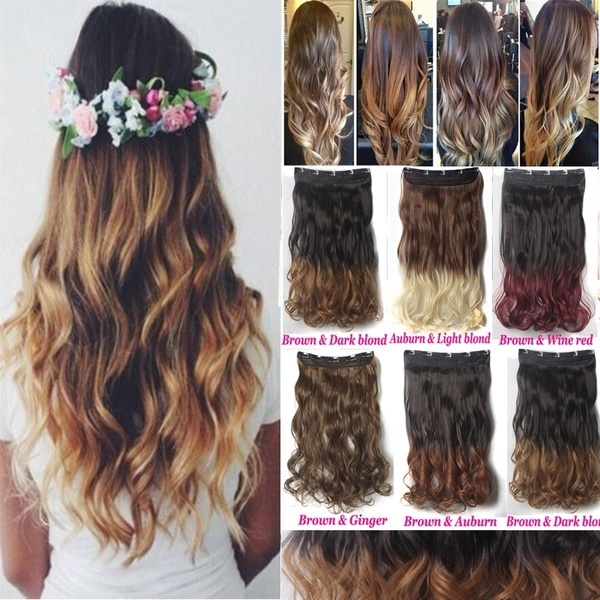 100 Real Thick Long Curly Wavy Two Colors Dip Dye Ombre Clip In Hair Extensions Synthetic 24 60cm