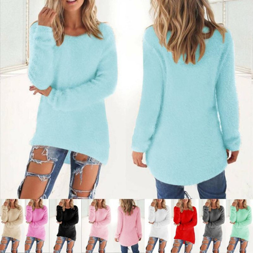 Qoo10 - Jumpers for Women Casual Solid Color Plush Thin Sweaters Fashion  Round : Women's Clothing