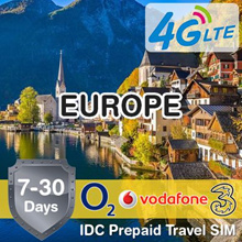 IDC ★ Europe UK SIM Card ★ O2 Vodafone Three ★ Unlimited Data 4G LTE Calls Prepaid Travel SIM Card