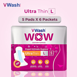Vwash WOW Ultra-Thin Napkin L 5 30 Sanitary Pad 5pads x 6pkt (Combo)