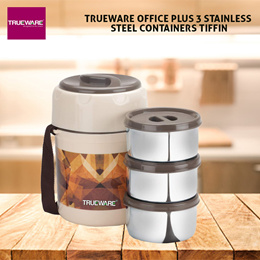 Office Plus 3 Lunch Box 3 Stainless Steel Containers Tiffin Insulated Lunch Box Outer Plastic