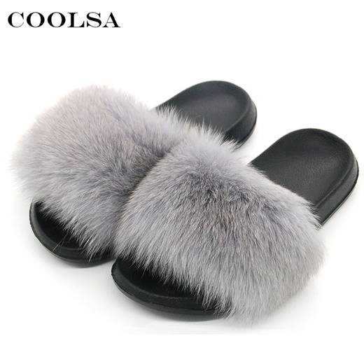 Qoo10 Coolsa New Luxury Women S Fox Fur Slippers Fluffy Real Hair Design Shoes