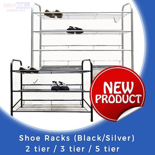 Selffix Diy Tuuf 2 Tier 3 Tier 5 Tier Shoe Racks Black Silver Easy To Assemble Stainless Steel