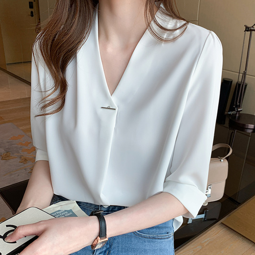 Qoo10 Ladies 34 Sleeve Elegant V Neck Work Office Blouse Work Blouse