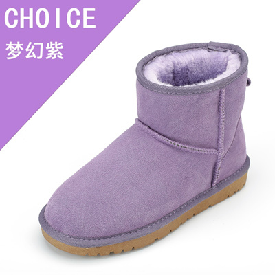 leather snow boots women short tube 