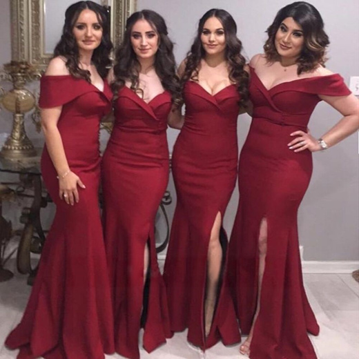 long off the shoulder bridesmaid dresses